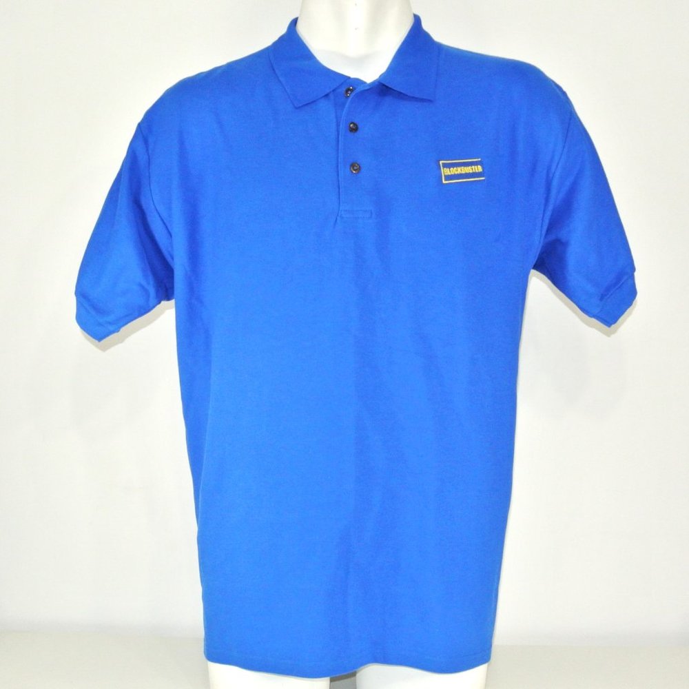 BLOCKBUSTER VIDEO Vintage Employee Uniform Polo Shirt Blue NEW Size XL